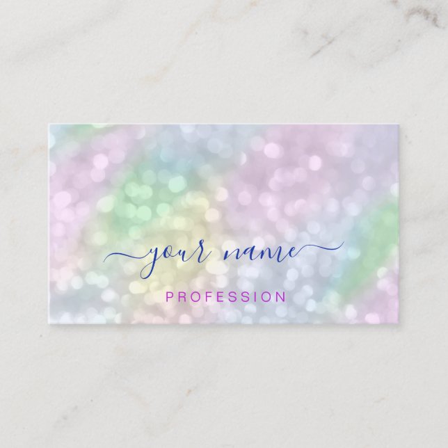 Holographic Pink Blue Professional Abstract Makeup Business Card (Front)