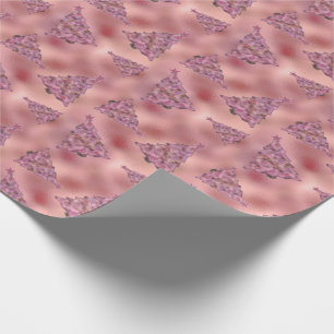 Holographic Pink Christmas Holiday Tree Glam Foil Wrapping Paper