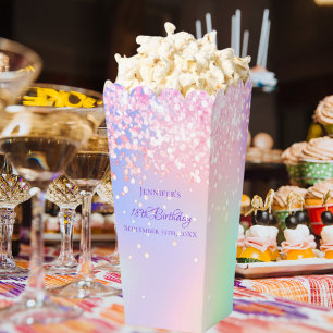 Holographic pink confetti name birthday favour box