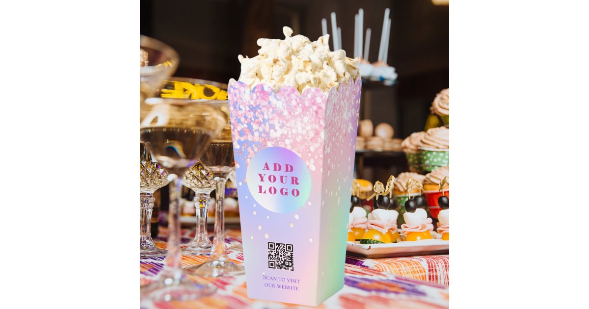 Holographic pink confetti QR code business logo Favour Box | Zazzle