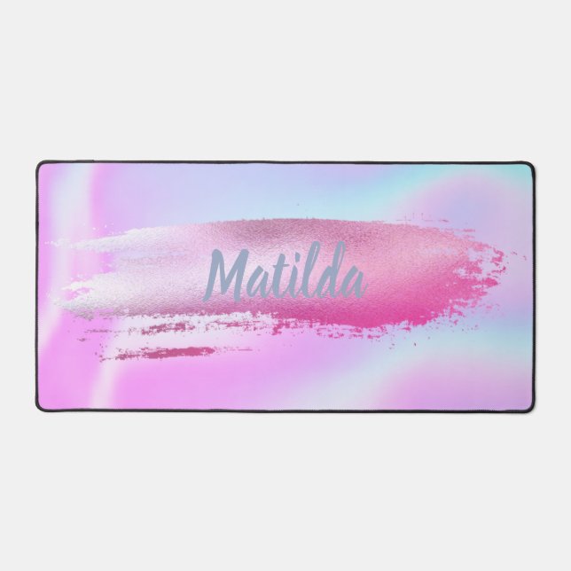 Holographic - pink design, cute desk mat (Front)