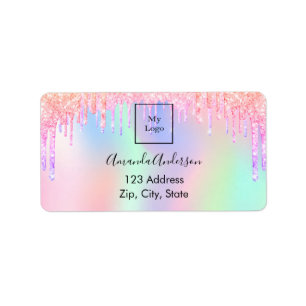 Holographic pink drips business return address label