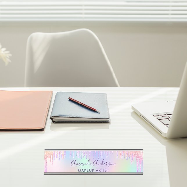 Holographic pink drips desk name plate (Creator Uploaded)