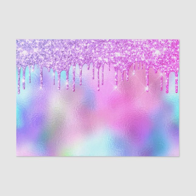Holographic Pink Glitter Drips Bridal Sweet16th Tissue Paper (Front)