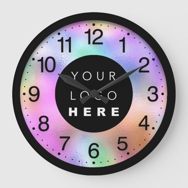 Holographic Pink  Modern Custom Logo Large Clock (Front)