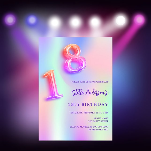 Holographic pink purple 18th birthday invitation (Creator Uploaded)