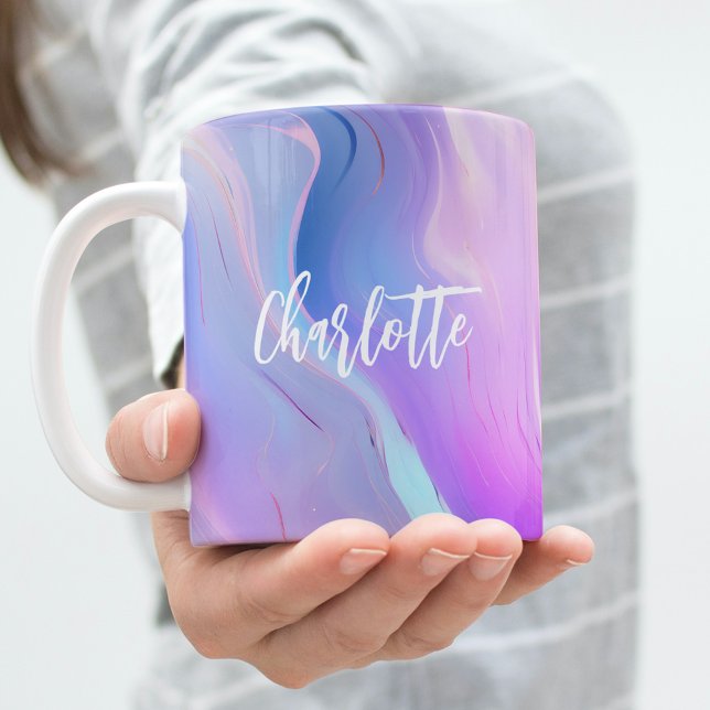 Holographic pink purple blue name coffee mug (Creator Uploaded)