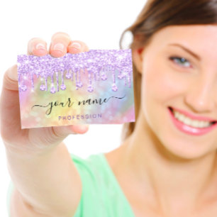 Holographic Pink Purple Drips Makeup Artist Business Card