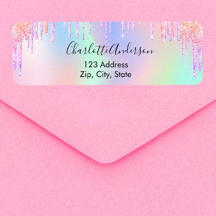Holographic pink purple drips return address l