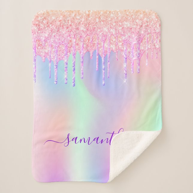 Holographic pink purple drips sherpa blanket (Front)