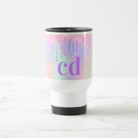 Holographic pink purple glitter drips monogram