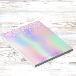 Holographic pink purple glitter name notepad<br><div class="desc">Pink,  purple,  mint green holographic background.  Decorated with pink faux glitter.  Personalise and add your name.</div>