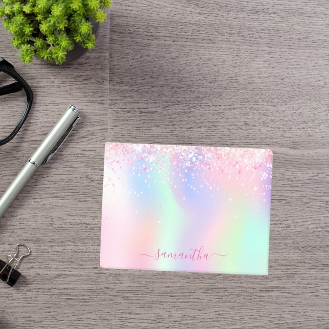 Holographic pink purple glitter name post-it notes (Creator Uploaded)