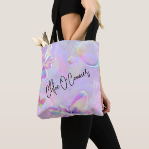 Holographic Pink Purple Glitter Name Tote Bag