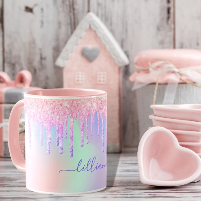 Holographic pink purple name drips mug (Creator Uploaded)