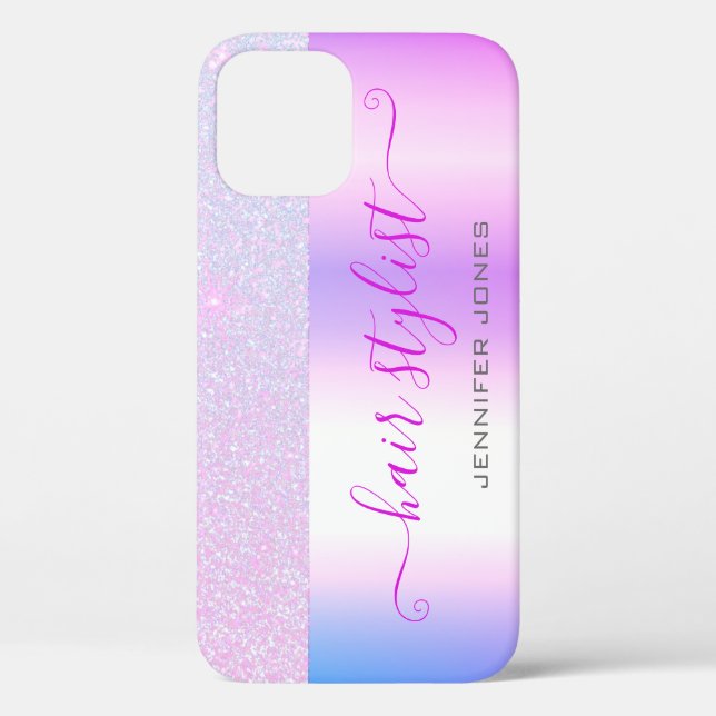 Holographic Pink Purple Ombre Glitter Custom Name Case-Mate iPhone Case (Back)