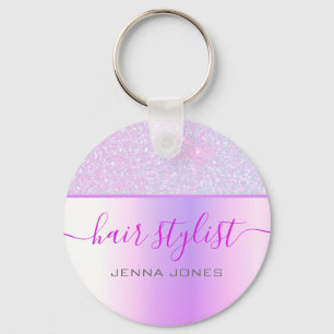 Holographic Pink Purple Ombre Glitter Custom Name Key Ring