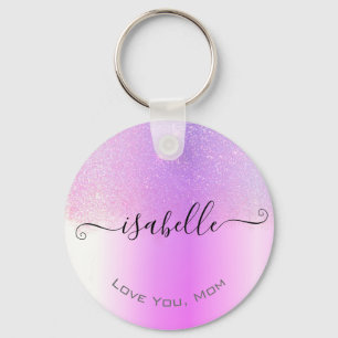 Holographic Pink Purple Ombre Glitter Rain Modern Key Ring