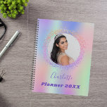 Holographic pink purple photo appointments planner<br><div class="desc">A trendy holographic coloured background with unicorn and rainbow pastel colours in pink,  purple,  mint green.  Personalise and add a photo,  name and year.  Purple coloured letters.</div>