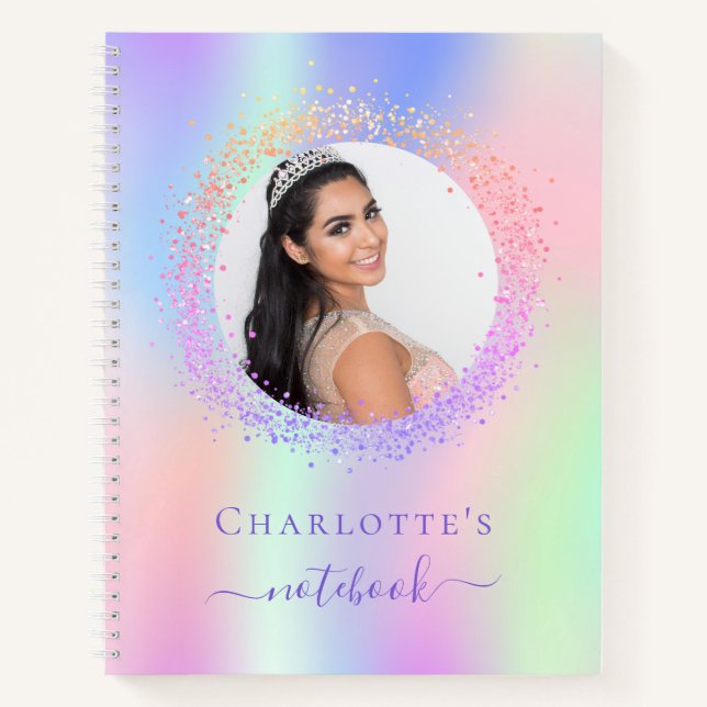 Holographic pink purple photo girl notebook (Front)