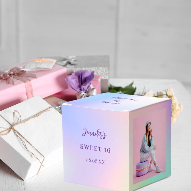 Holographic pink purple photo thank you favour box (Creator Uploaded)