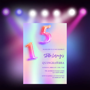 Holographic pink purple Quinceanera Invitation