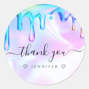 Holographic Polish Drips Nail Salon Thank You Classic Round Sticker