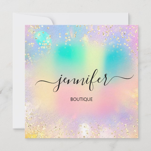 Holographic Professional Gold Confetti Unicorn Invitation (Front)