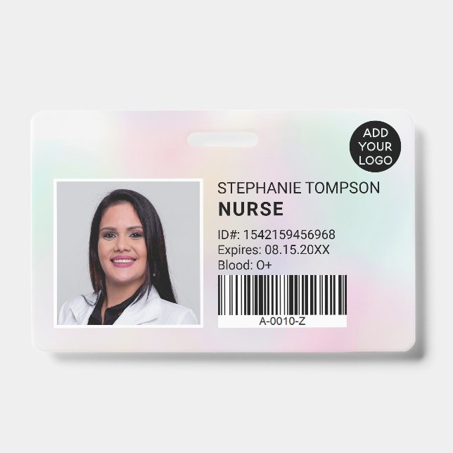 Holographic professional nurse photo logo code ID badge (Front)