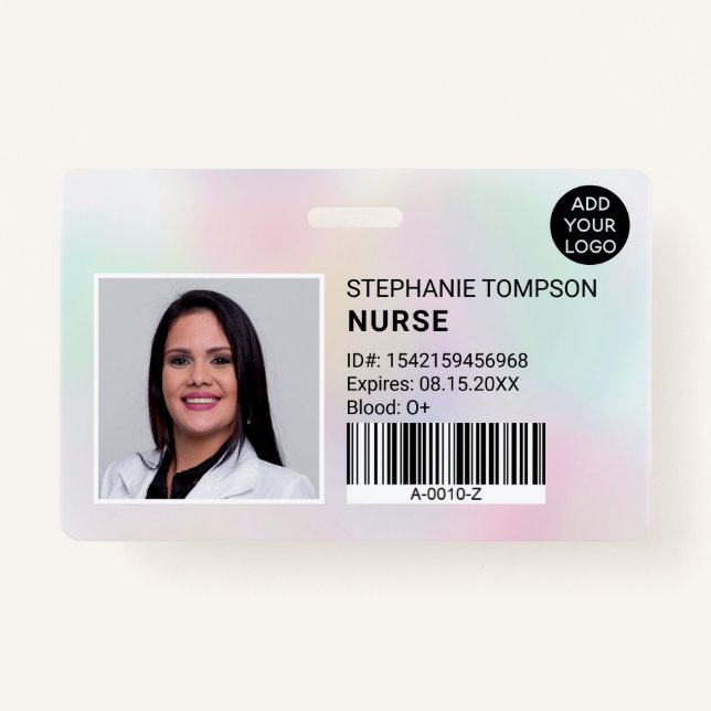 Holographic professional nurse photo logo code ID badge (Front)