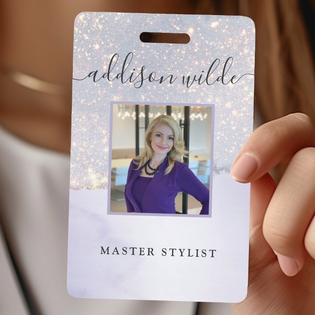 Holographic Purple Glitter Luxury Glam Business ID ID Badge (Creator Uploaded)