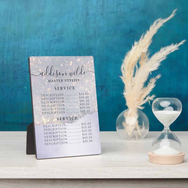 Holographic Purple Glitter Luxury Glam Price List Plaque (Side)