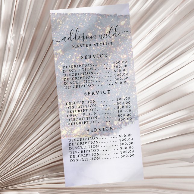 Holographic Purple Glitter Luxury Glam Price List Rack Card (Creator Uploaded)
