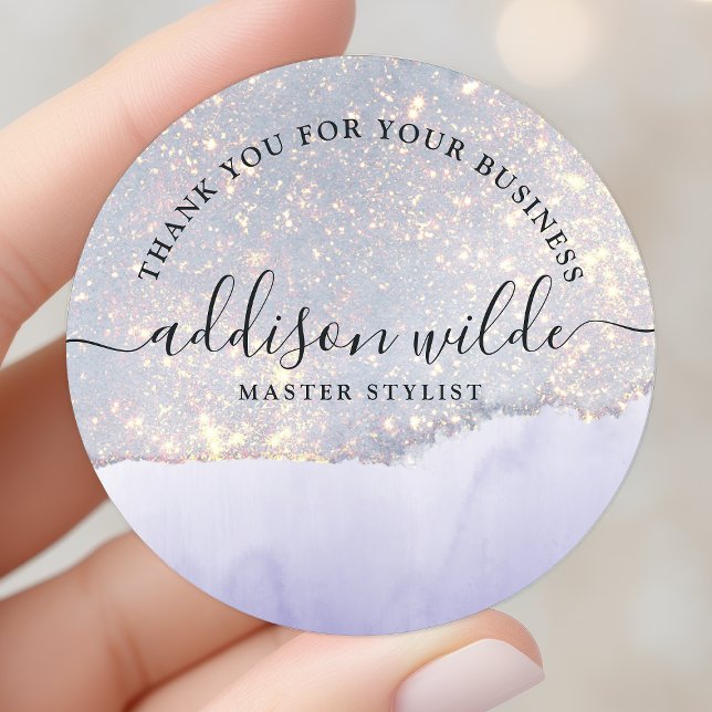 Holographic Purple Glitter Luxury Glam Thank You Classic Round Sticker (Creator Uploaded)