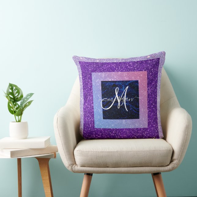 Holographic purple Glitter Monogram Cushion (Chair)