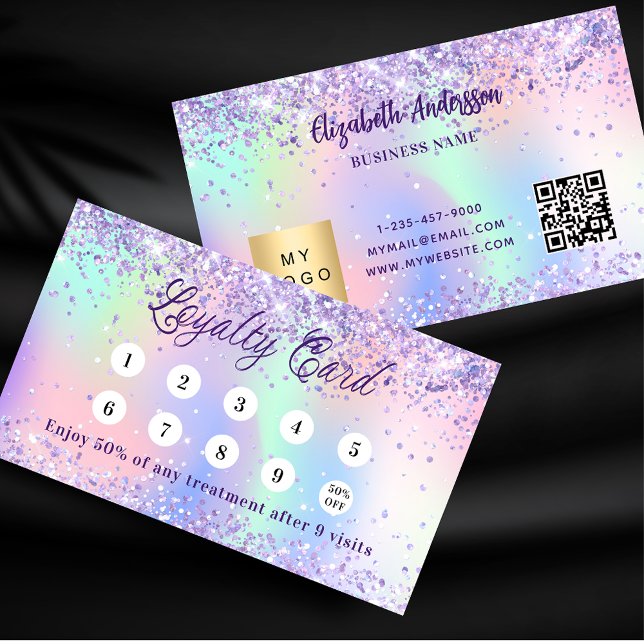 Holographic purple pink qr code corporate logo loyalty card (Creator Uploaded)