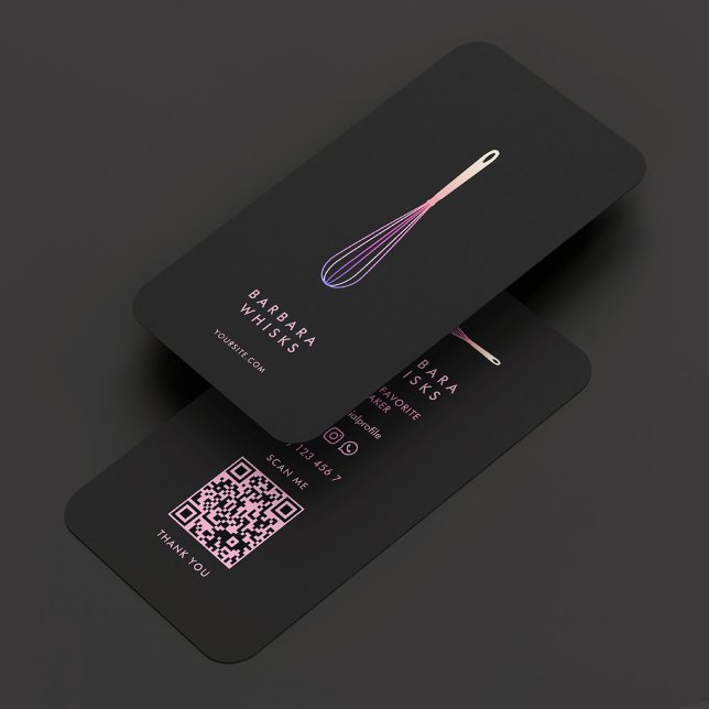 Holographic Purple Pink Whisk Modern Baker  Business Card (Holographic Purple Pink Whisk Modern Baker Business Card
)