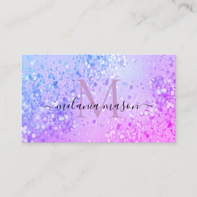 Holographic Purple Shiny Glitter Makeup Artist Business Card (Front)