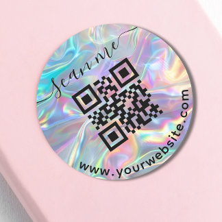 Holographic QR code and custom text round Sticker