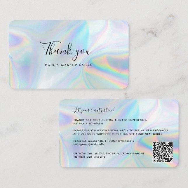 Holographic QR Code Brand Owner Thank You Business Card (Front/Back)