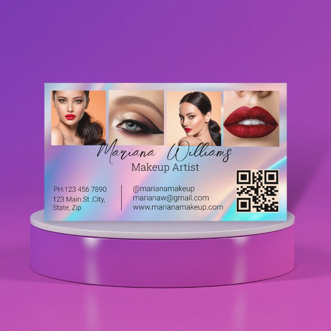  holographic qr code makeup artist 4 photos beauty business card (Creator Uploaded)