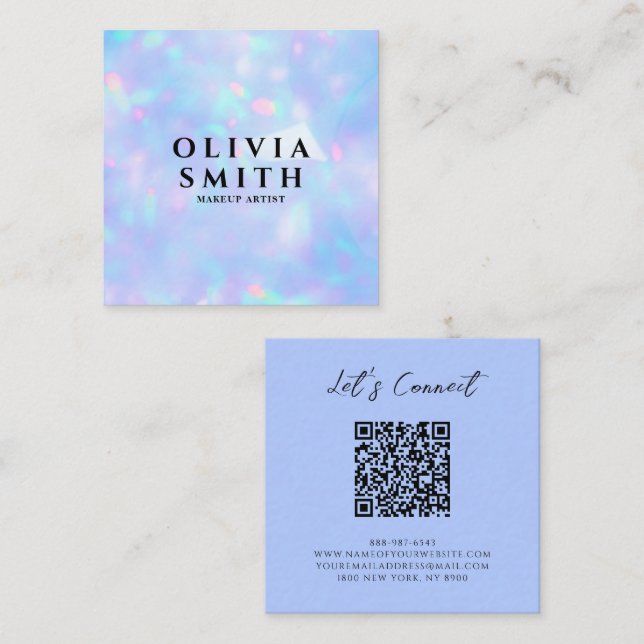 Holographic QR Code Rainbow Beauty Salon Sparkles Square Business Card (Front/Back)