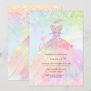 Holographic Quinceanera Princess+Butterflies Invitation