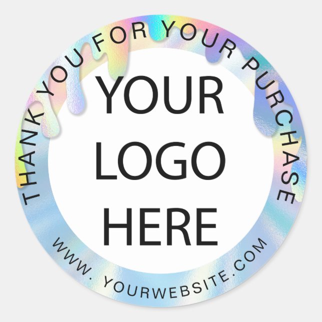 Holographic rainbow add your logo pink thank you classic round sticker (Front)