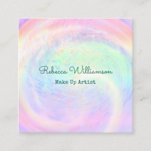 Holographic Rainbow Aesthetic Pastel Swirl Make Up Square Business Card