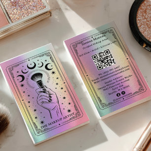 Holographic Rainbow Celestial Tarot Makeup QR Business Card