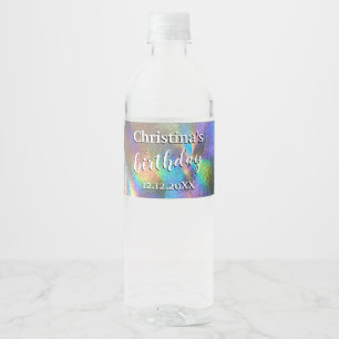 Holographic Rainbow Colours Birthday Party Wedding Water Bottle Label