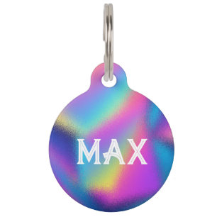 Holographic rainbow custom name contact info pet tag