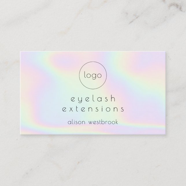 Holographic rainbow eyelash extensions custom logo business card (Front)