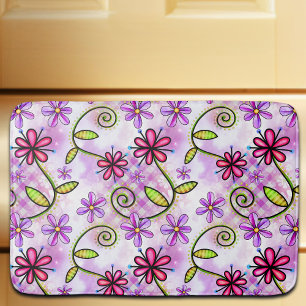 Holographic Rainbow Floral Collage Bath Mat